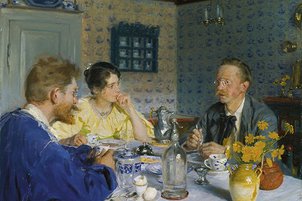 P.S. KrĂžyer (1851â1909) - Ved frokosten. 1893 A Luncheon TilhĂžrer Den Hirschsprungske Samling. HĂžjt til bords